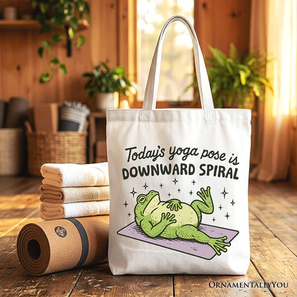 Yoga Frog Downward Spiral Tote Bag, Funny Mental Health Humor Gift Shopper