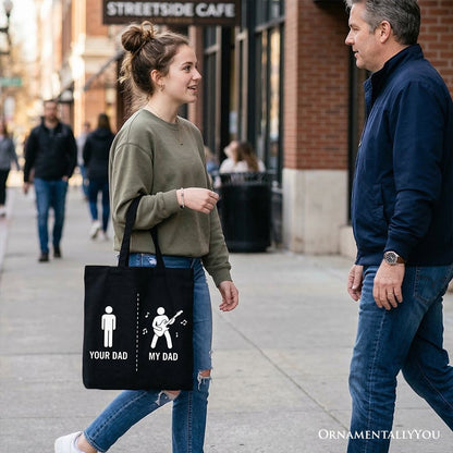 Your Dad Vs My Cool Dad Tote Bag, Funny Bass Guitar Rock Father's Day Gift Shopper