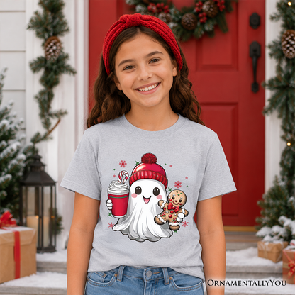 Kids Cute Ghost Christmas T-Shirt, Adorable Gingerbread and Cocoa Holiday Youth Tee