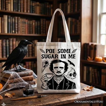 Poe Some Sugar On Me Tote Bag, Funny Edgar Allan Poe Retro Gift Shopper for Dark Academia Enthusiasts
