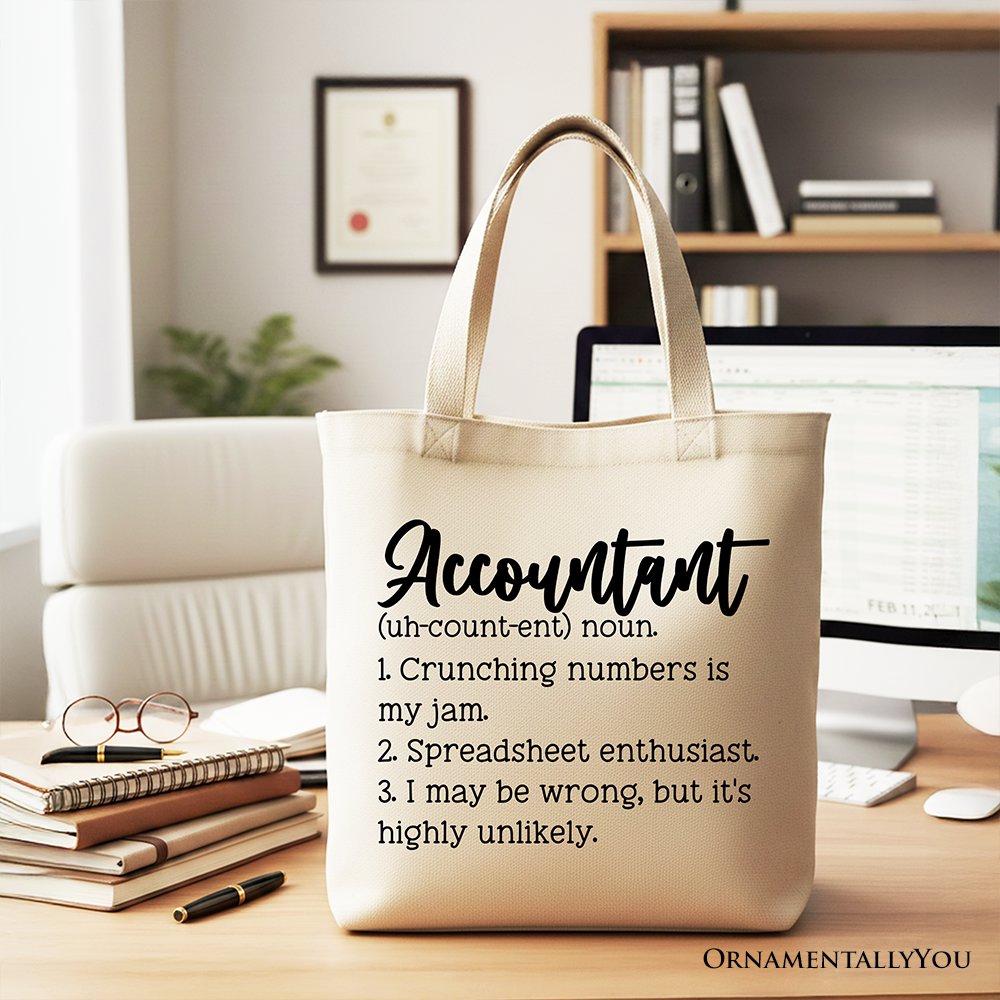 Accountant Definition Canvas Tote Bag, Finance Office Employee Gift Shopper