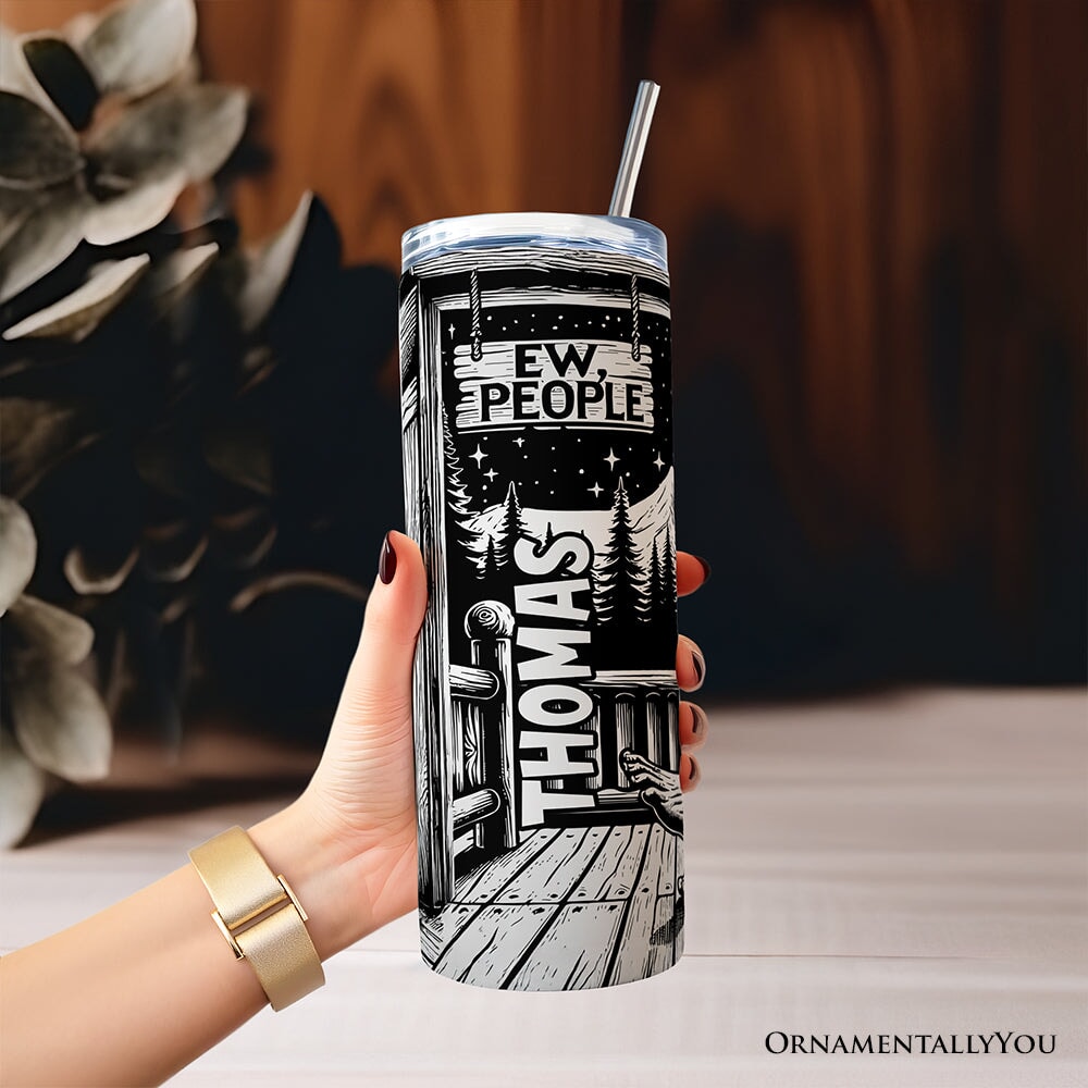 Bigfoot Cabin Life 20oz Personalized Tumbler With Lid and Stainless Steel Straw, Sarcastic Introvert Camping Gift Cup