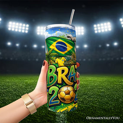 Brazil 2026 Soccer Cup Global Championship 20oz Tumbler With Lid and Stainless Steel Straw, Fans Football Gift Cup