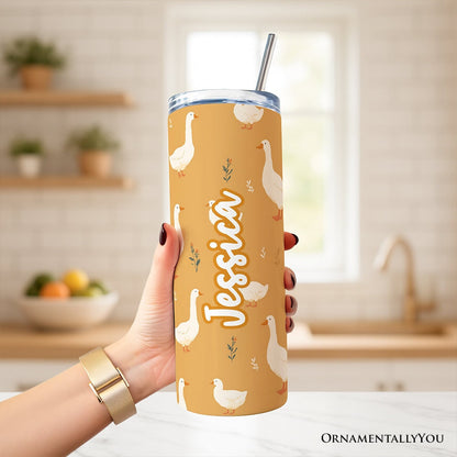 Charming Goose Pattern 20oz Personalized Tumbler With Lid and Stainless Steel Straw, Country Farm Animal Gift Cup
