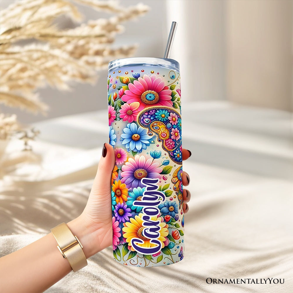 Christian Butterfly Floral 20oz Personalized Tumbler With Lid and Stainless Steel Straw, God Is My Strength Gift Cup