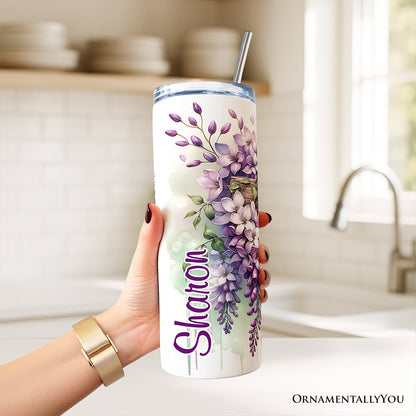 Christian Purple Wisteria Cross 20oz Personalized Tumbler With Lid and Stainless Steel Straw, Blessed Beyond Measure Gift Cup