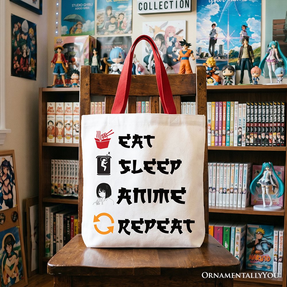 Eat Sleep Anime Repeat Tote Bag, Funny Gift Shopper For Anime Lover