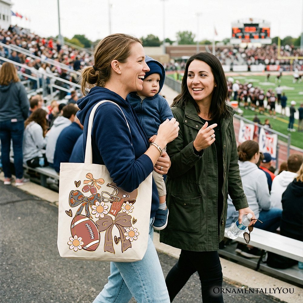 Football Mom Coquette Bow Daisy Tote Bag, Retro Fall Game Day Preppy Gift Shopper
