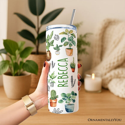 Funny Botanical Life 20oz Personalized Tumbler With Lid and Stainless Steel Straw, Easily Distracted By Plants Gift Cup