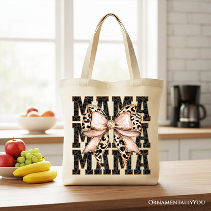Glitter Leopard Mama Tote Bag, Coquette Bow Gift Shopper for Glam and Trendy Mothers