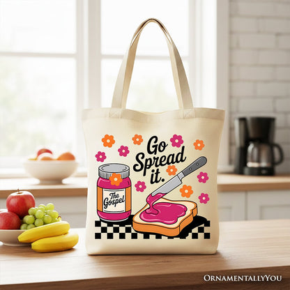 Go Spread It Christian Tote Bag, Cute Gospel Jam and Toast Gift Shopper