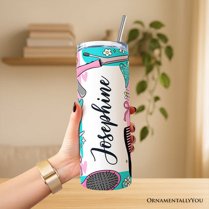 Hair Stylist Beauty Tools Pattern 20oz Personalized Tumbler With Lid and Stainless Steel Straw, Salon Cosmetology Gift Cup