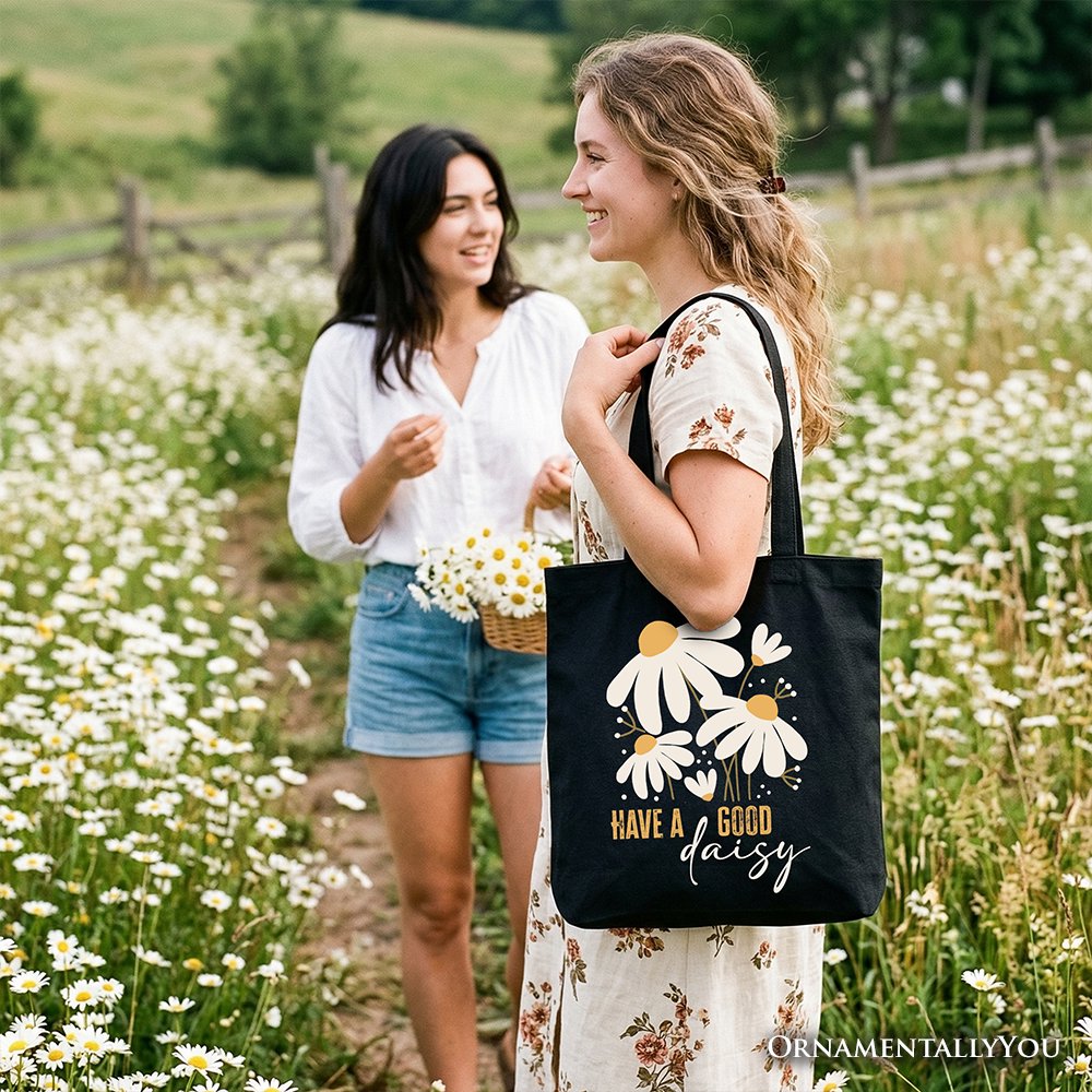 Have a Good Daisy Tote Bag, Floral Gift Shopper with Positive Retro Vibes
