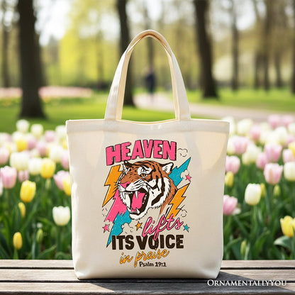 Heaven Lifts its Voice in Praise Christian Tote Bag, Tiger Psalm 191 Bible Verse Gift Shopper