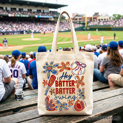 Hey Batter Batter Swing Tote Bag, Retro White and Natural Baseball Gift Shopper