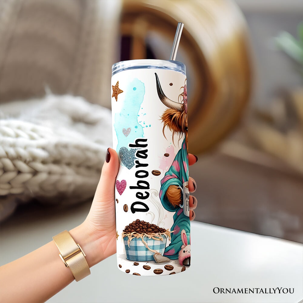 Highland Cow Mom Life 20oz Personalized Tumbler With Lid and Stainless Steel Straw, Sarcastic Motherhood Gift Cup