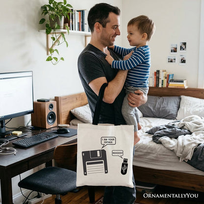 I Am Your Father Floppy Disk Tote Bag, Funny USB Retro Dad Computer Nerd Gift Shopper