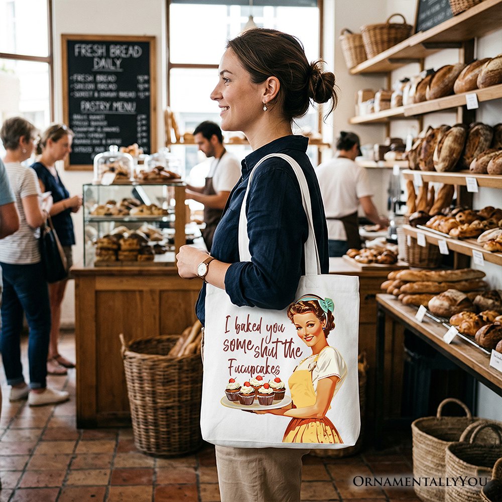 I Baked You Some Shut The Fucupcakes Tote Bag, Funny Retro Kitchen Gift Shopper for Quirky and Fun Bakers