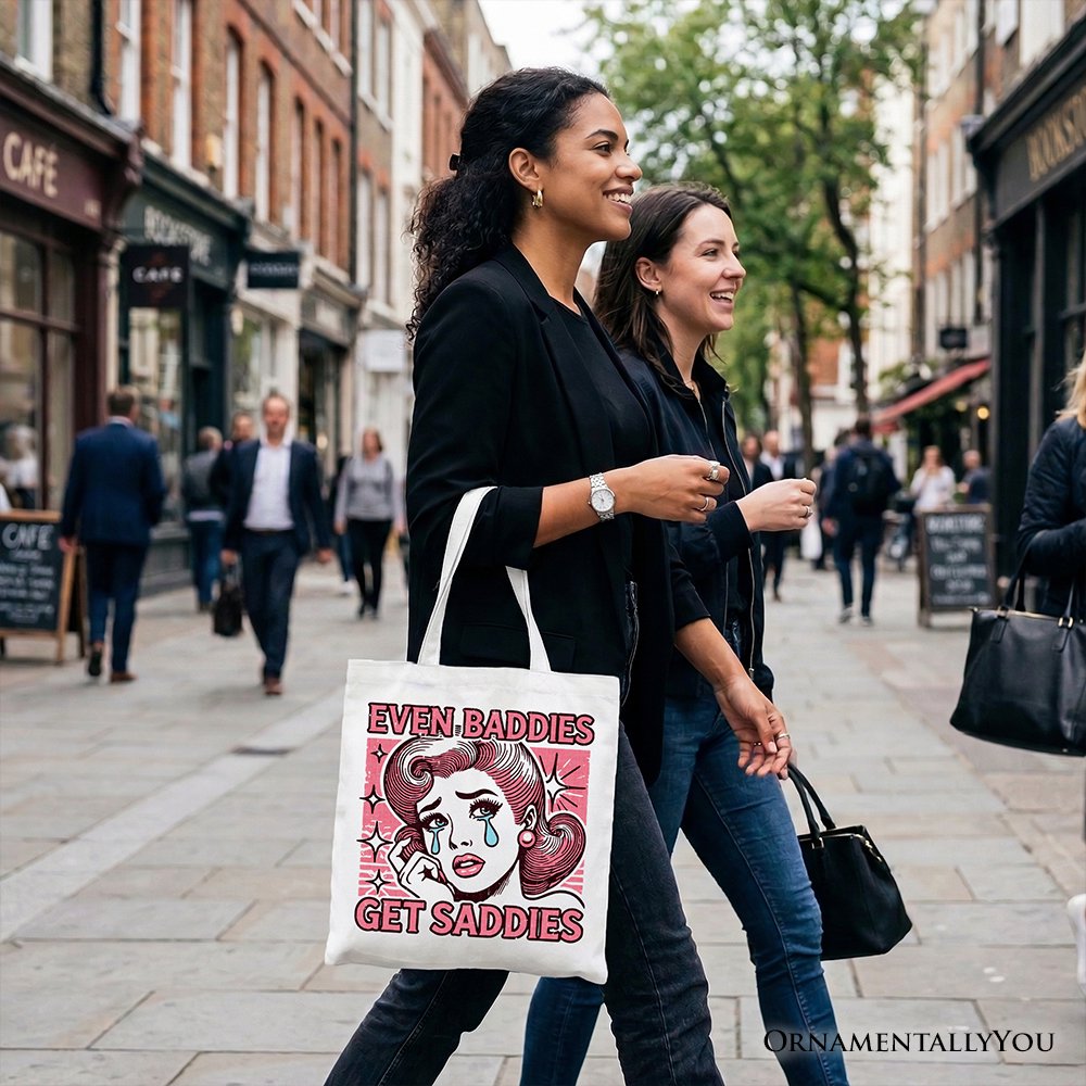 Even Baddies Get Saddies Tote Bag, Retro Crying Girl Pop Art for Stylish and Emotional Women
