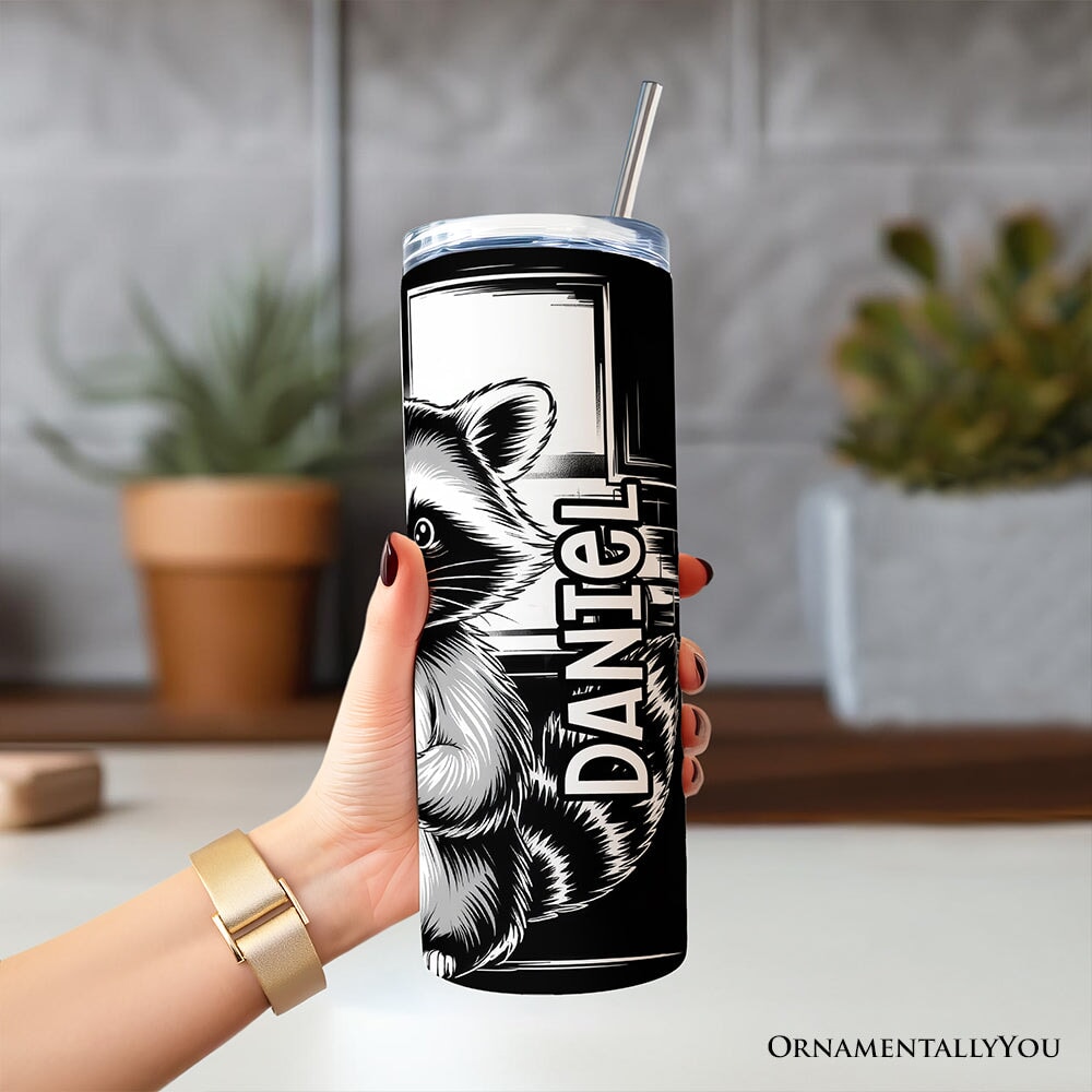 Just A Dad Who Always Came Back With The Milk 20oz Personalized Tumbler With Lid and Stainless Steel Straw, Funny Raccoon Dad Gift Cup