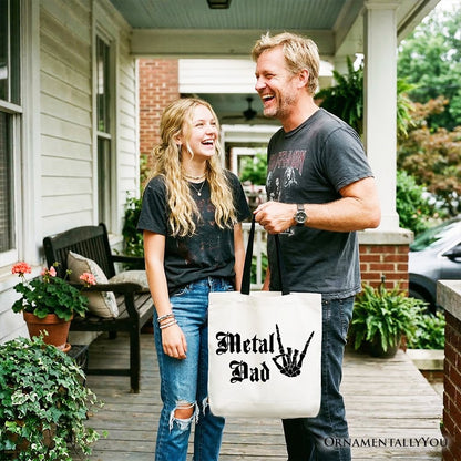 Metal Dad Skeleton Tote Bag, Rock Music Hand Sign Gift Shopper