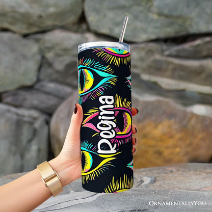 Neon Evil Eye 20oz Personalized Tumbler With Lid and Stainless Steel Straw, Colorful Mystical Protection Gift Cup