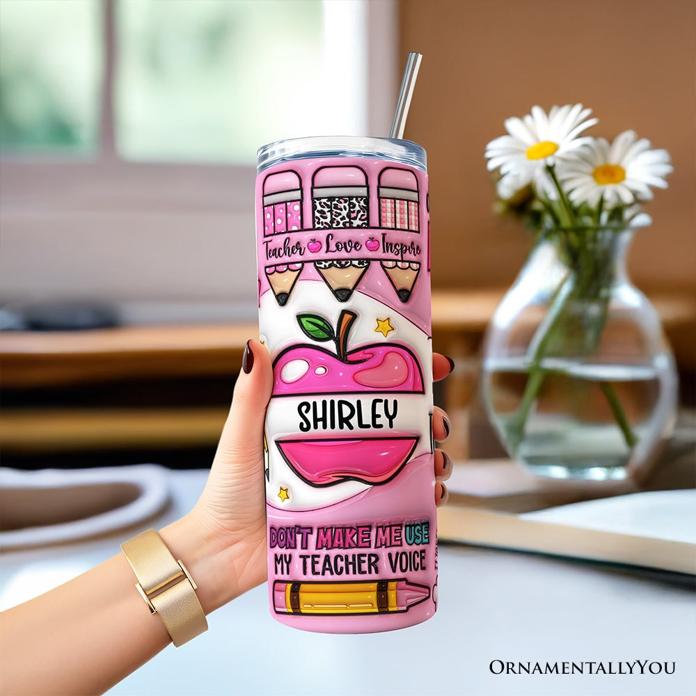 Pink Teacher Life 20oz Personalized Tumbler With Lid and Stainless Steel Straw, Inspirational Educator Appreciation Gift Cup