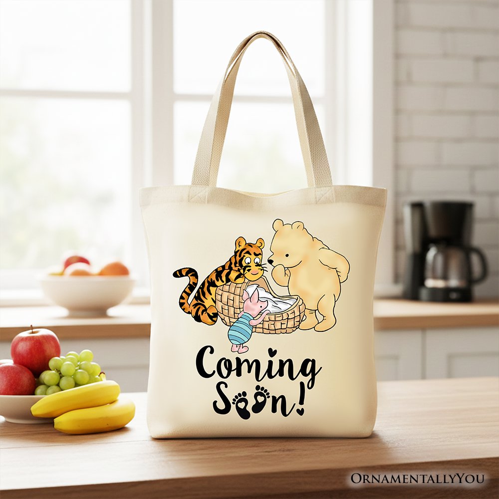 Pregnancy Announcement Winnie-the-Pooh Tote Bag 1926 A.A. Milne Baby Coming Soon Mom Gift Shopper