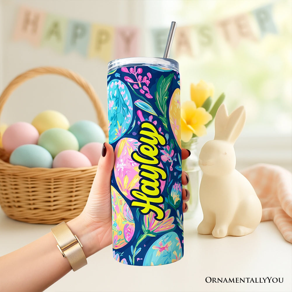 Preppy Painted Eggs 20oz Personalized Tumbler With Lid and Stainless Steel Straw, Spring Floral Easter Gift Cup