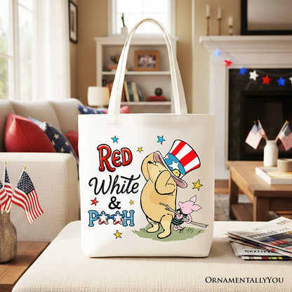 Red White & Proud Winnie-the-Pooh Tote Bag, 1926 A.A. Milne Patriotic 4th of July Gift Shopper