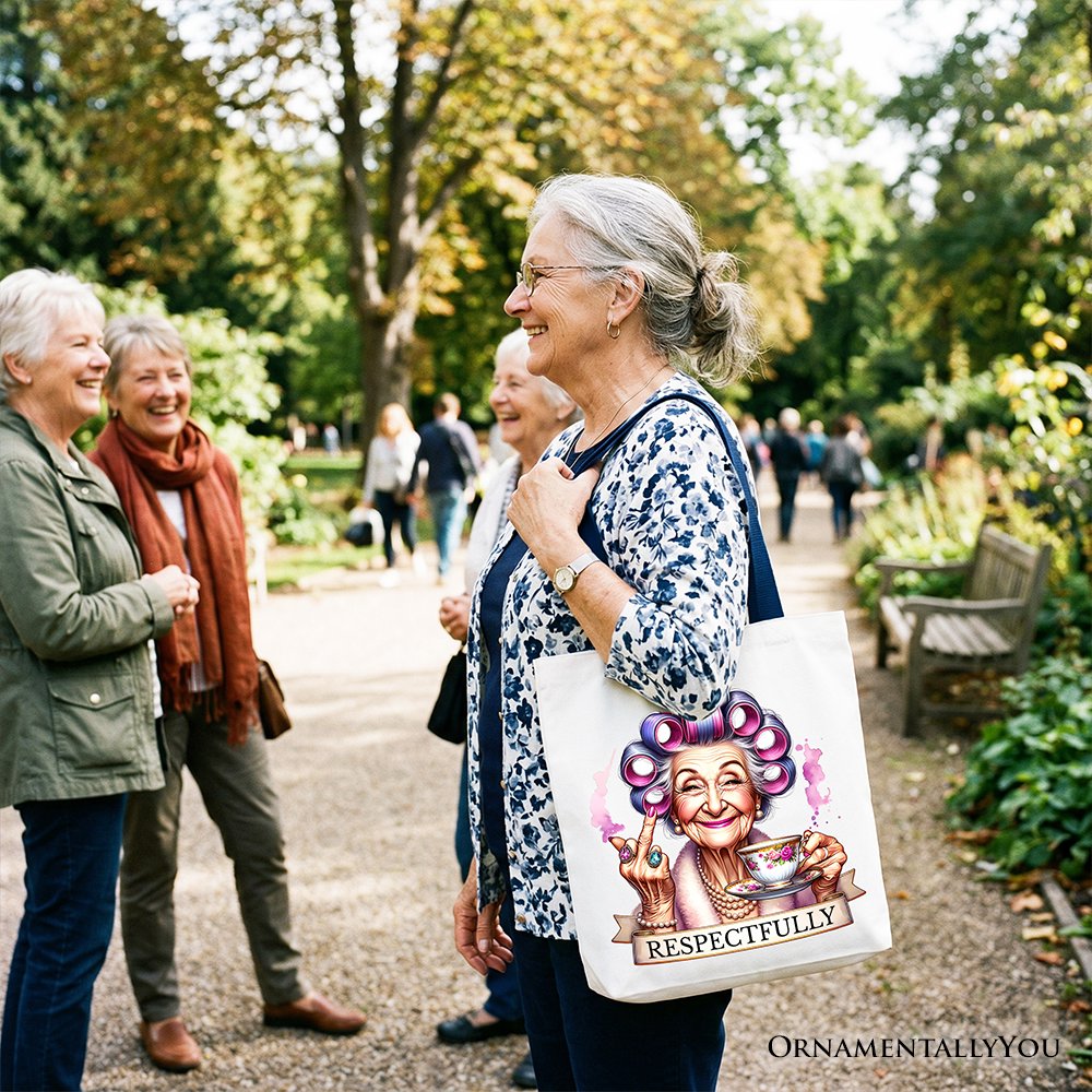 Respectfully Sassy Grandma Tote Bag, Funny Old Lady Gift Shopper for Sarcastic Nanas
