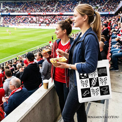 Retro Checkered Soccer Tote Bag, Coquette Bow Game Day Gift Shopper