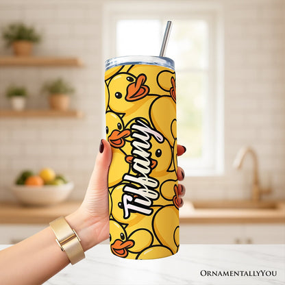 Rubber Ducky Print 20oz Personalized Tumbler With Lid and Stainless Steel Straw, Fun Cartoon Animal Gift Cup