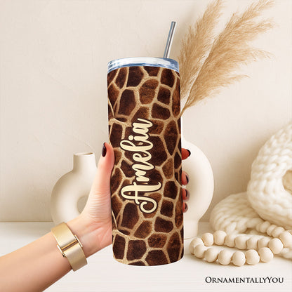 Safari Giraffe Print 20oz Personalized Tumbler With Lid and Stainless Steel Straw, Stylish Wildlife Gift Cup