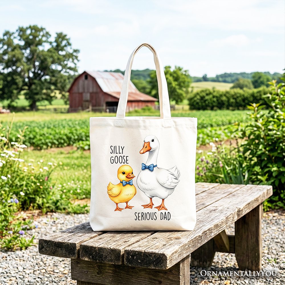 Silly Goose Serious Dad Tie Tote Bag, Cute Duo Fathers Gift Shopper
