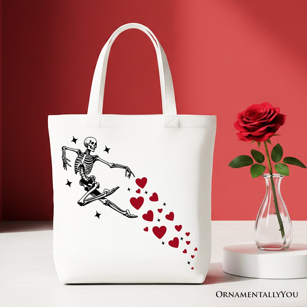 Skeleton Hearts Valentine Tote Bag, Playful Funny Gift Shopper