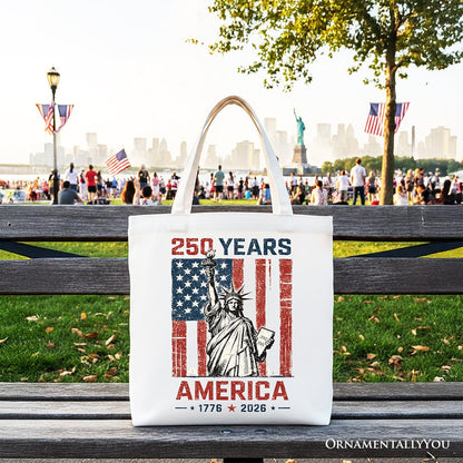 Statue of Liberty America Flag 250 Years Tote Bag, 4th of July USA Patriotic 1776–2026 Gift Shopper