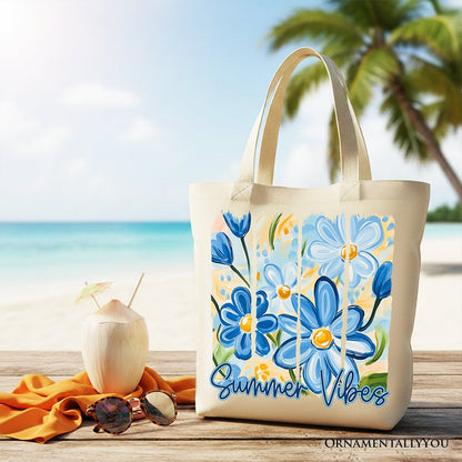 Summer Vibes Brushstroke Flowers Tote Bag, Aesthetic Gift Shopper