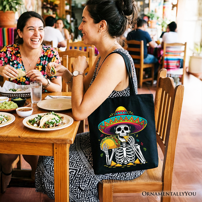 Taco Skeleton Cinco De Mayo Tote Bag, Funny Mexican Skull Sombrero Gift Shopper