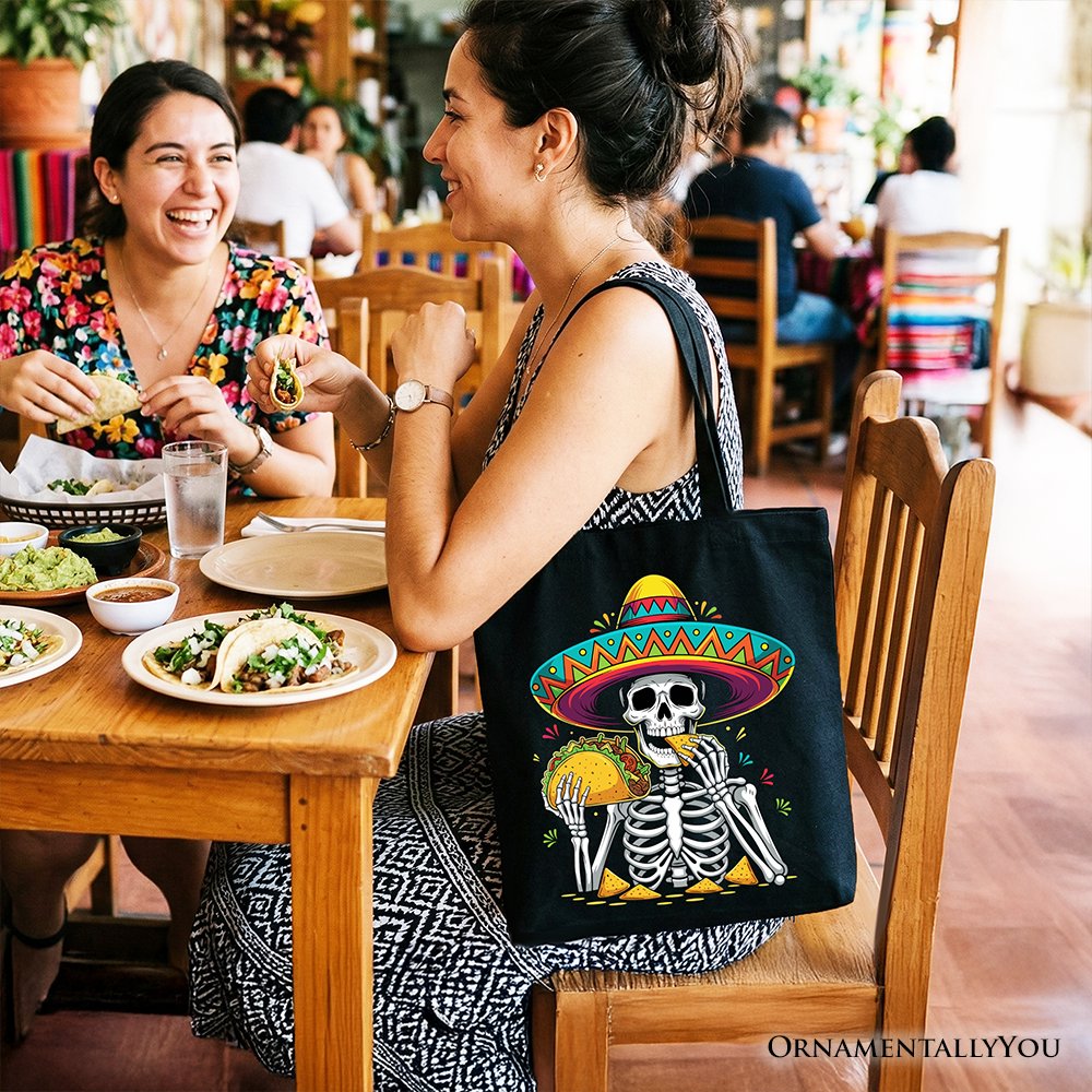 Taco Skeleton Cinco De Mayo Tote Bag, Funny Mexican Skull Sombrero Gift Shopper