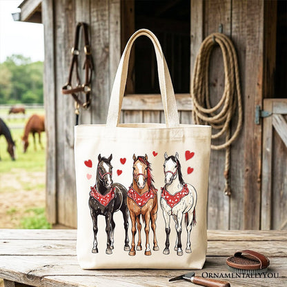 Valentine Horses Western Tote Bag, Cute Country Lover Gift Shopper