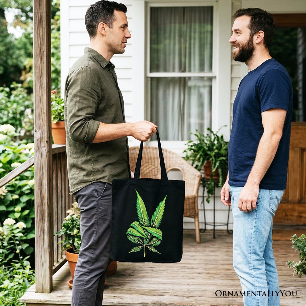 Weed Leaf Peace Sign Tote Bag, Funny 420 Stoner Gift Shopper