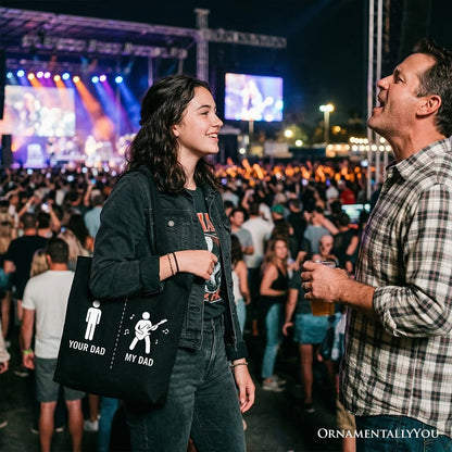 Your Dad Vs My Cool Dad Tote Bag, Funny Bass Guitar Rock Father's Day Gift Shopper