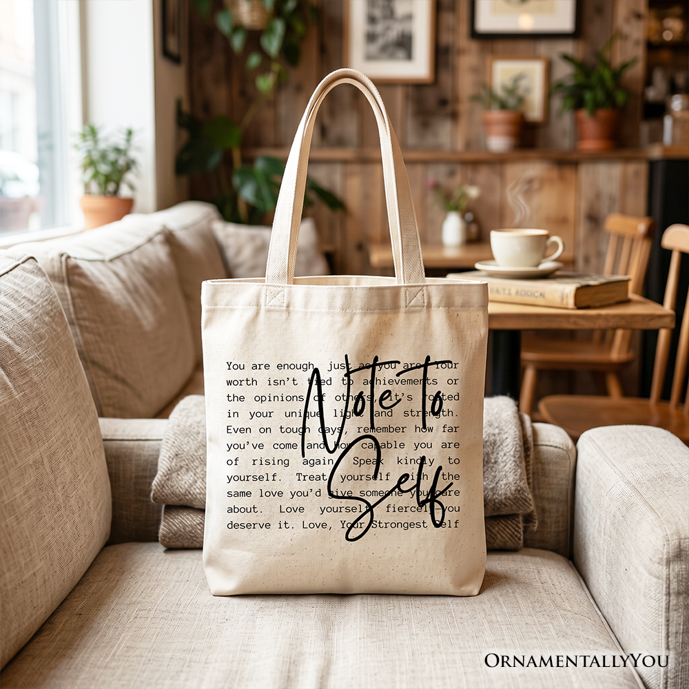 Note To Self Mental Health Tote Bag, Motivational Definition Gift Shopper