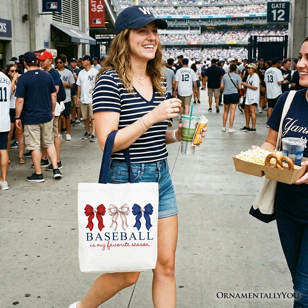 Baseball Is My Favorite Season Tote Bag, Coquette Bow Game Day Gift Shopper