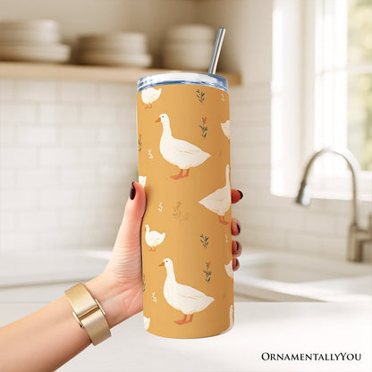 Charming Goose Pattern 20oz Personalized Tumbler With Lid and Stainless Steel Straw, Country Farm Animal Gift Cup