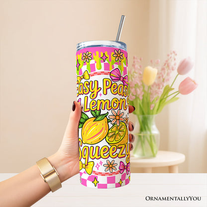 Easy Peasy Lemon Squeezy 20oz Personalized Tumbler With Lid and Stainless Steel Straw, Coquette Summer Fruit Gift Cup