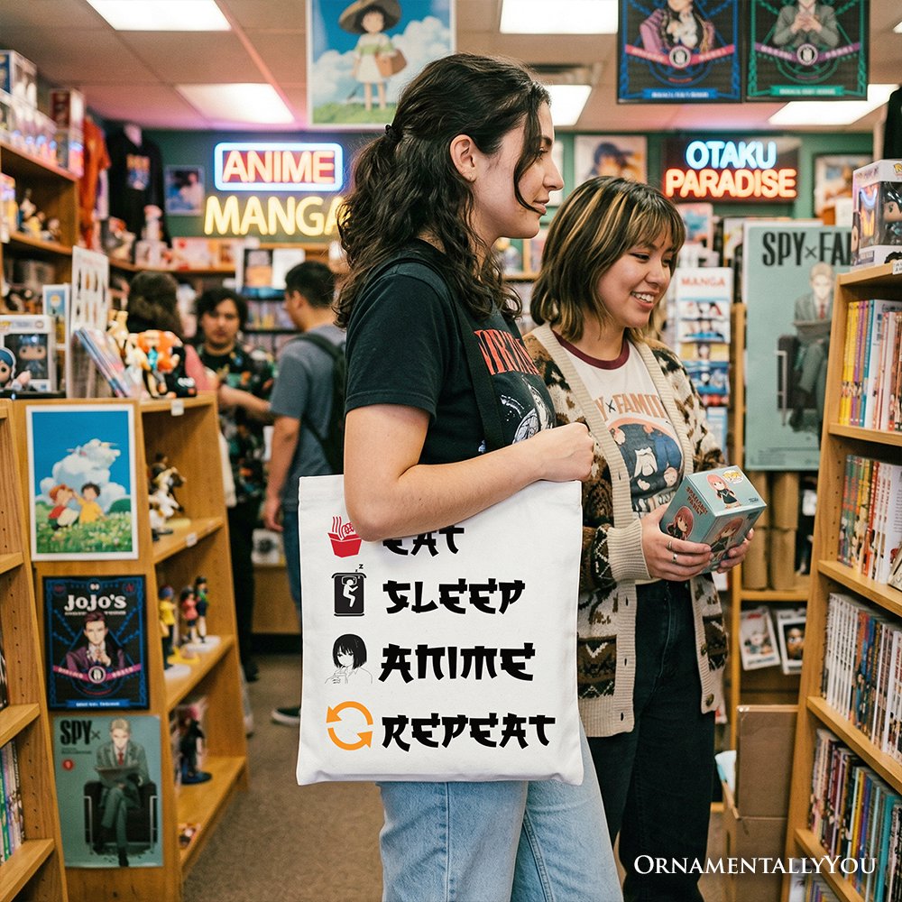 Eat Sleep Anime Repeat Tote Bag, Funny Gift Shopper For Anime Lover