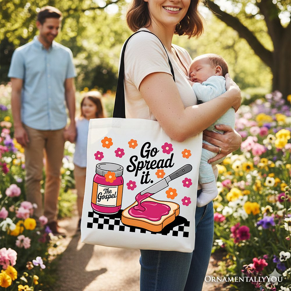 Go Spread It Christian Tote Bag, Cute Gospel Jam and Toast Gift Shopper