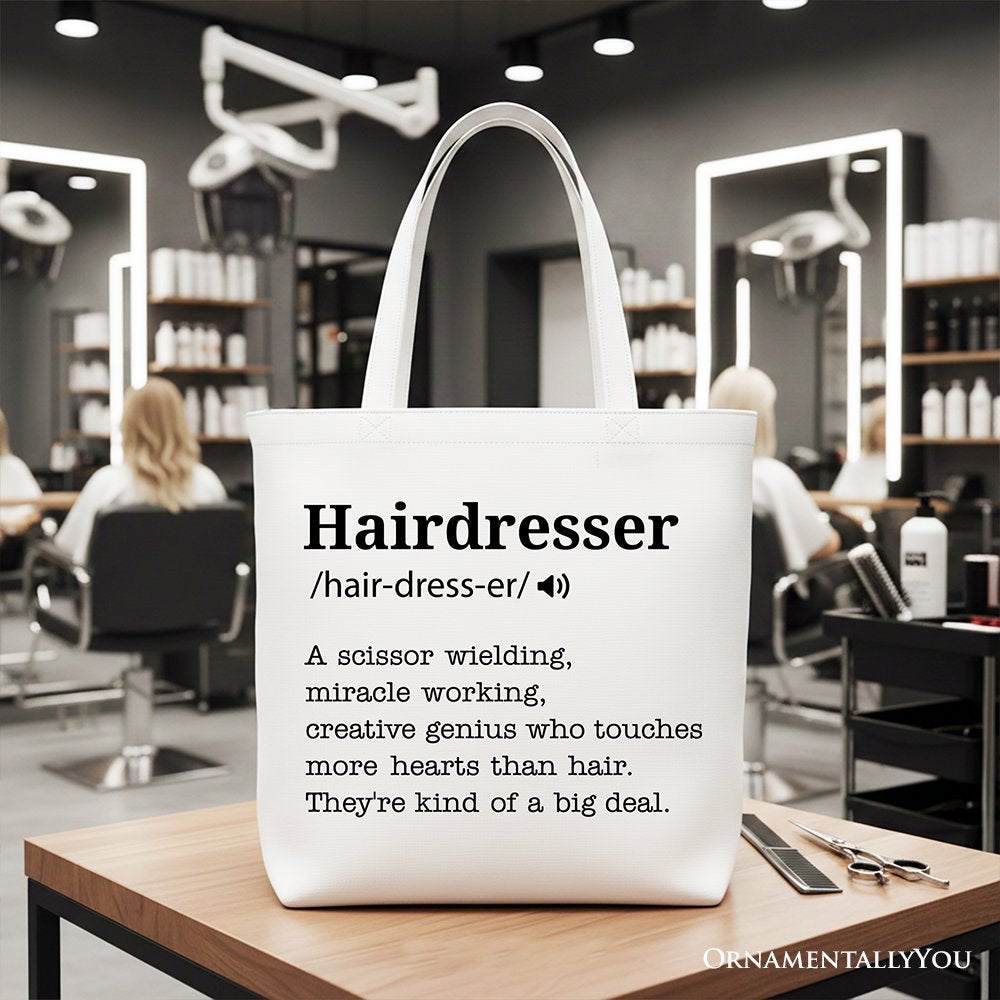 Hairdresser Definition Canvas Tote Bag, Funny Gift Shopper for Creative and Talented Stylists